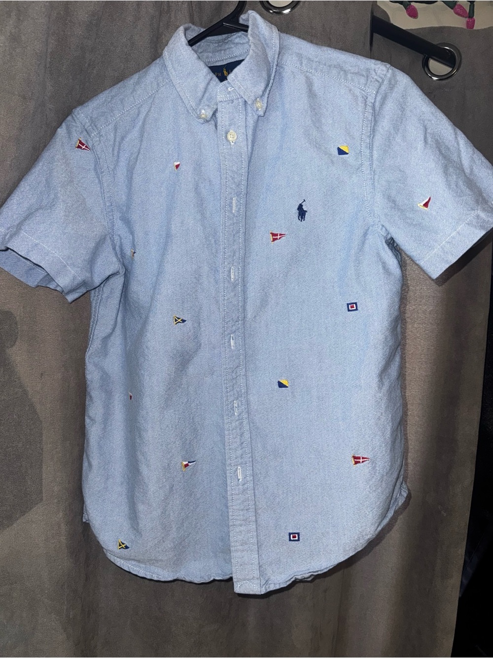 Ralph Lauren Light Blue Short-Sleeve Oxford Shirt with Nautical Embroidery 14-16